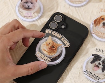Custom Pet Photo Phone Grip, Personalized Name Stand, Gift for Pet Lover