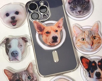 Custom Pet Photo Phone Grip Holder, Personalized Name Design