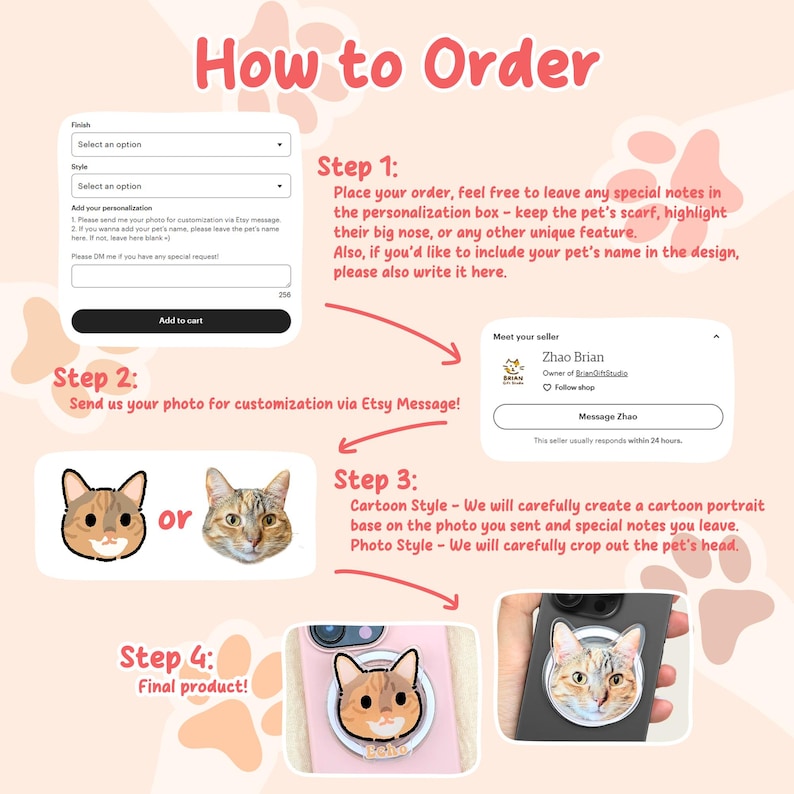 Custom Pet Phone Grip, Anime Style Dog Cat Design, Personalized Phone Stand image 6