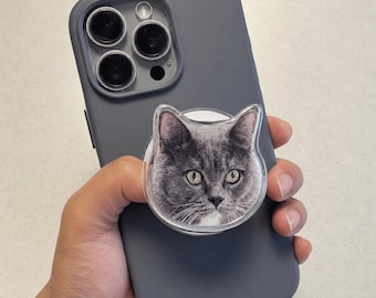 Custom Pet Portrait Epoxy Phone Grip, Personalized Dog Cat Stand Holder