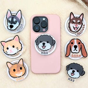 Custom Pet Phone Grip Holder, Personalized Anime Style Dog or Cat Design, Magnetic Phone Stand, Unique Gift for Pet Lover, Phone Accessories