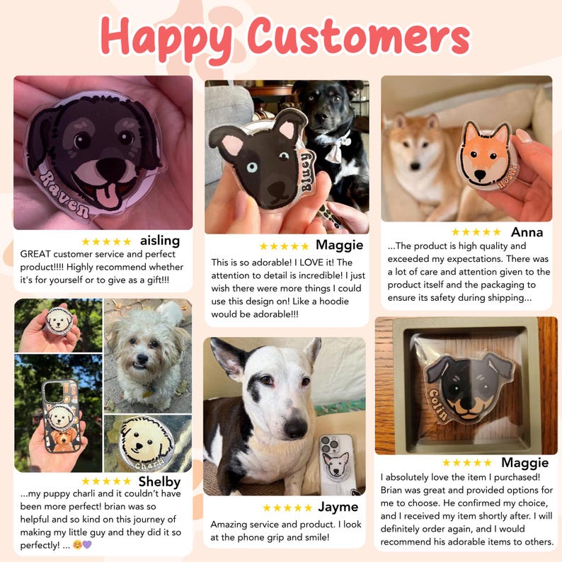 Custom Pet Phone Grip, Anime Style Dog Cat Design, Personalized Phone Stand image 4