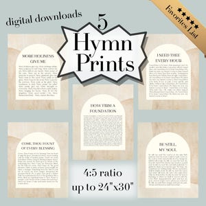 Hymn Prints Set of 5: Christian Wall Art, Beige Stone Texture (Digital Download)