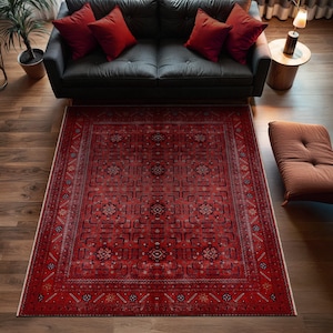 Dark Red Traditional Rug,  Living Room Carpet, Turkish Design Rug, Oriental Rugs for Living Room, Ethnic Rug , Afghan Rug, Washable Area Rug
