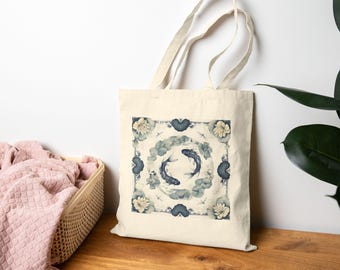 Japanese Koi Canvas Tote – Mandala Zen Art Design