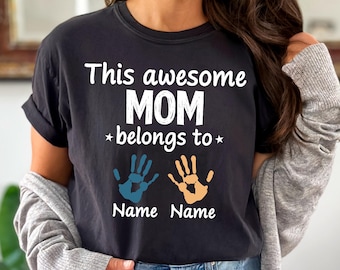 Custom Kids Name Handprint Tee, Mother's Day Gift, Personalized Mom Shirt