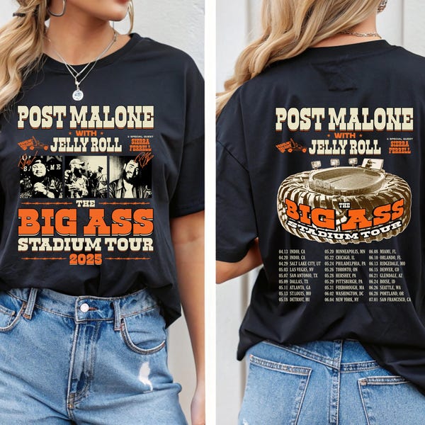 Post Malone Jelly Roll Tour Shirt, Big Ass Stadium Tour Tee, Country Concert T-Shirt, Posty Merch, Western Graphic Music Tee