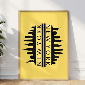 Nowoczesna nowojorska panorama ścienna, plakat NYC, cyfrowe pobieranie dekoracji NYC, wystrój pokoju w akademiku, wydruk ścienny do łazienki, prezent dla miłośnika NYC