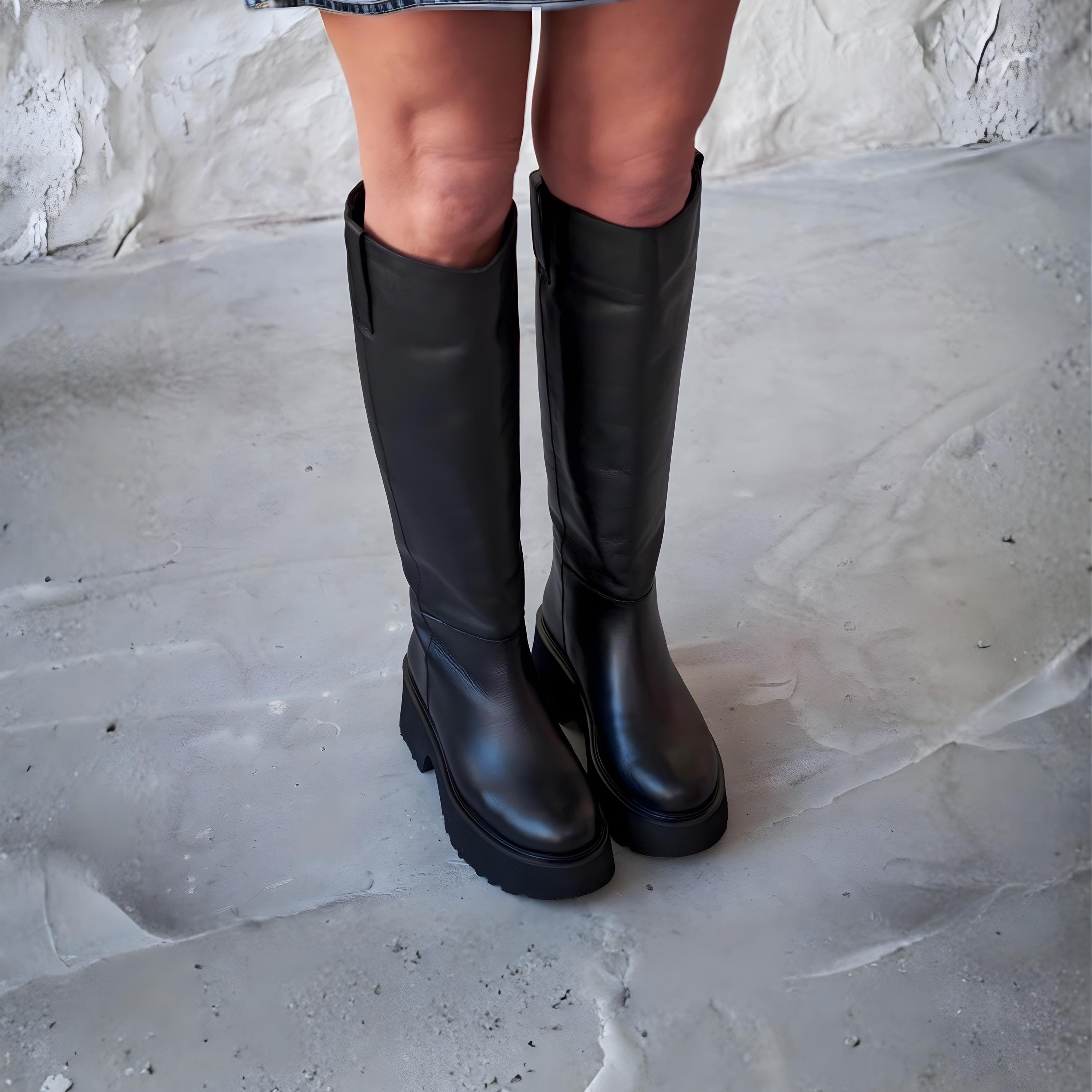 Botas De Cuero CALDEN K511615 - Punta Redonda, 13 Cm De Tacón, Color Negro Para Hombre