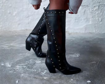 靴 pointed toe boots made in italy EUR36 US6 Cowgirl Pointy Toed PM ITALY Black Western Boots Cowboy