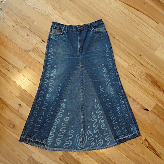 Items similar to Bleach Treated Hippie Skirt - Upcycled Long Jean Skirt ...