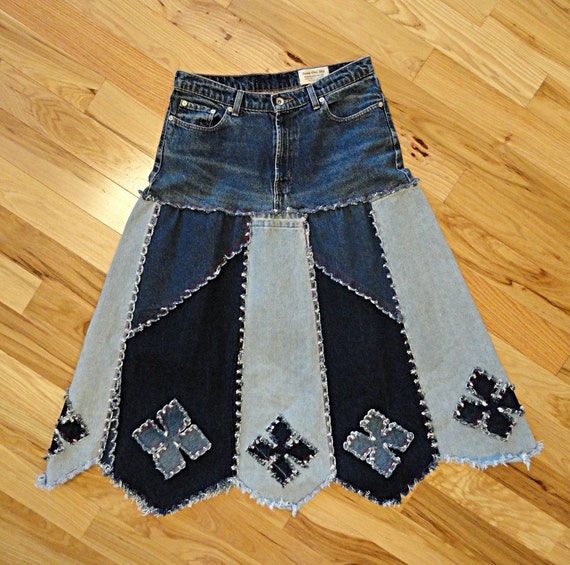 Items similar to Denim Diamonds Long Skirt Made to Order Denim