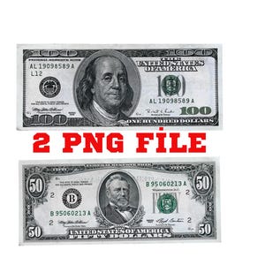 Può includere: Due banconote in dollari americani, una banconota da cento dollari e una banconota da cinquanta dollari. La banconota da cento dollari presenta un ritratto di Benjamin Franklin e la banconota da cinquanta dollari presenta un ritratto di Ulysses S. Grant.