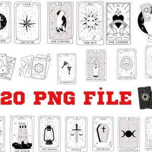 TAROT Glückskarten, 20 PNG-Datei, die Sonne, der Stern, die Liebenden, der Mond, der Turm, der Tod, das Wort, der Einsiedler, Gerechtigkeit, Glückskarten, spielen