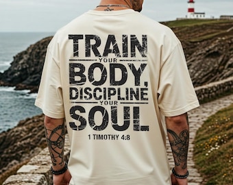 Christian Gym T-shirt Train je lichaam Discipline je ziel Shirt religieus vader cadeau Jezus en sportschool T-shirt Bijbelvers