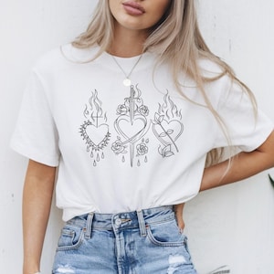 Three Sacred Hearts Shirt Three Hearts Of The Holy Family T-Shirt Modern Catholic Mom Gift Minimalist Christian Dad Gift Jesus Mary Joseph