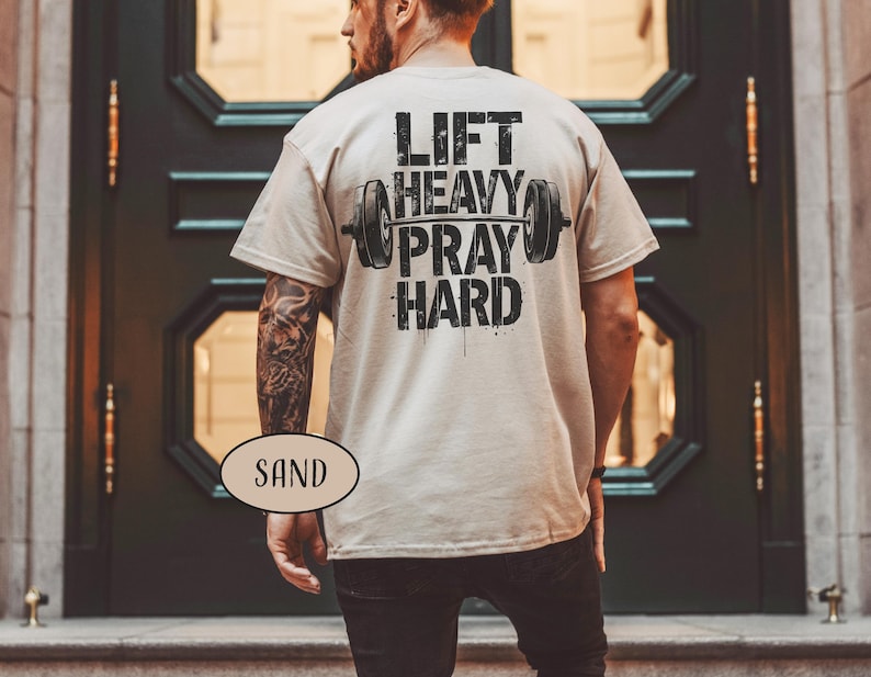 Lift Heavy Pray Hard Shirt Christian Gym Dad Gift Religious Bodybuilder Gift Jesus And Gym t-Shirt Weightlifting Shirt Gym Lover Gift image 1