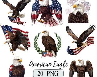 American Eagle PNG Retro Flying Eagle Clipart Bundle, Patriotic Bald Eagle Illustrations Eagle Mountains, 4th of July US Flag Sublimation