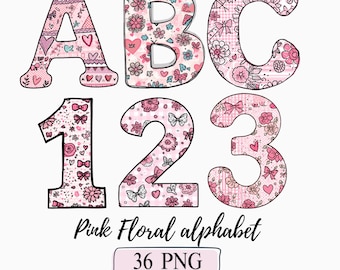 Pink Floral Alphabets Coquette Doodle Font Pastel Spring Flower Letters Checked Alphabets Png Botanical Monogram Floral & Polka Dots Letters