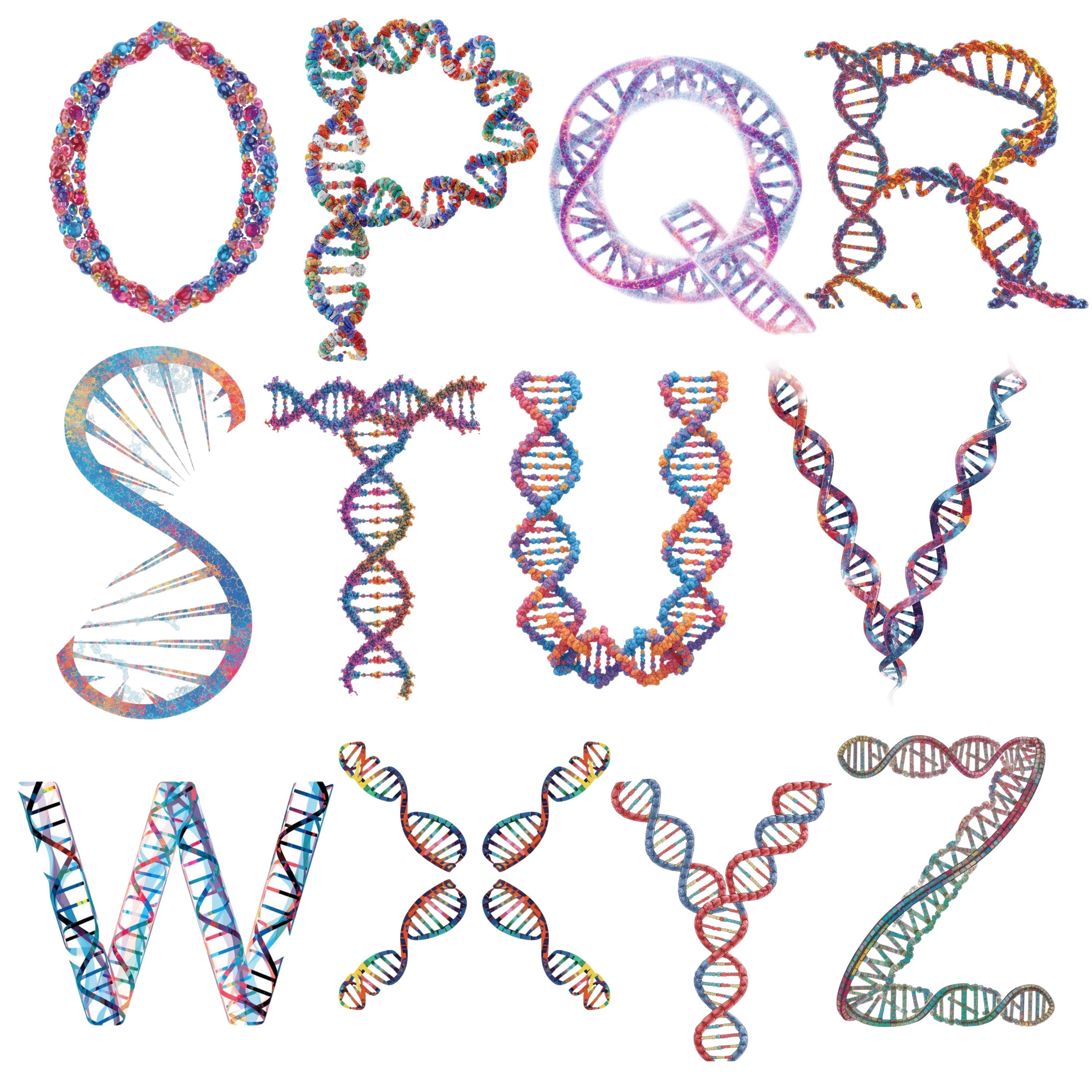 Dna Lettering Classification DNA Alphabet and Number PNG Rainbow Color Letter Clipart Bundle Genes ...
