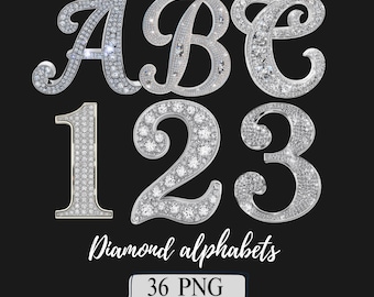 Diamond Alphabets Png Silver Platinum Luxe Sparkle Letters Clipart Set Glitter Glam Shiny Numbers Font Rhinestone Alphabets Pendant Diamond