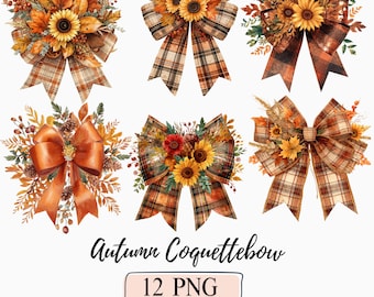 Autumn Coquette Png Bow Clipart Colorful Fall Vibes Watercolor Floral Pumpkin Girly Fall Bow Autumn Leaves Preppy Fall Season Coquette Bow