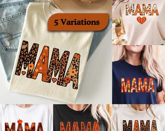 Mama Fall PNG Sublimation Bundle, Retro Leopard Floral Mom Shirt Designs, Autumn Mama Digital Download, Cozy Fall Gift for Moms PNG designs