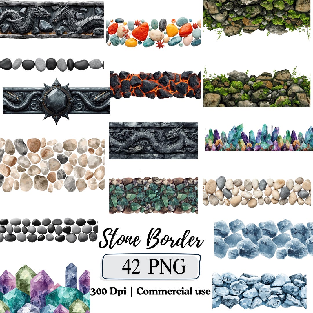 Stone Borders Clipart Set Watercolor Rocks Border Frame Png Brick Stone ...