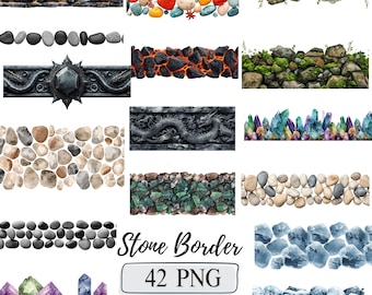 Stone Borders Clipart Set Watercolor Rocks  Border Frame Png  Brick Stone Wall Border Colorful Stones Crystal Gemstone Art Beach Border PNG
