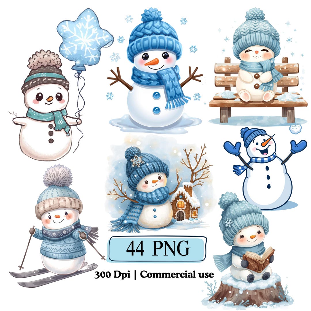 Blue Snowman PNG Snowman Boy Clipart Bundle, Funny Winter PNG Set ...
