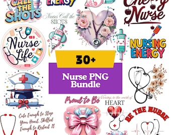 Nurse Life PNGバンドルコケットリボン、看護師への感謝の昇華、コケットリボンの流行の医療デザイン、看護師への贈り物デジタルダウンロード
