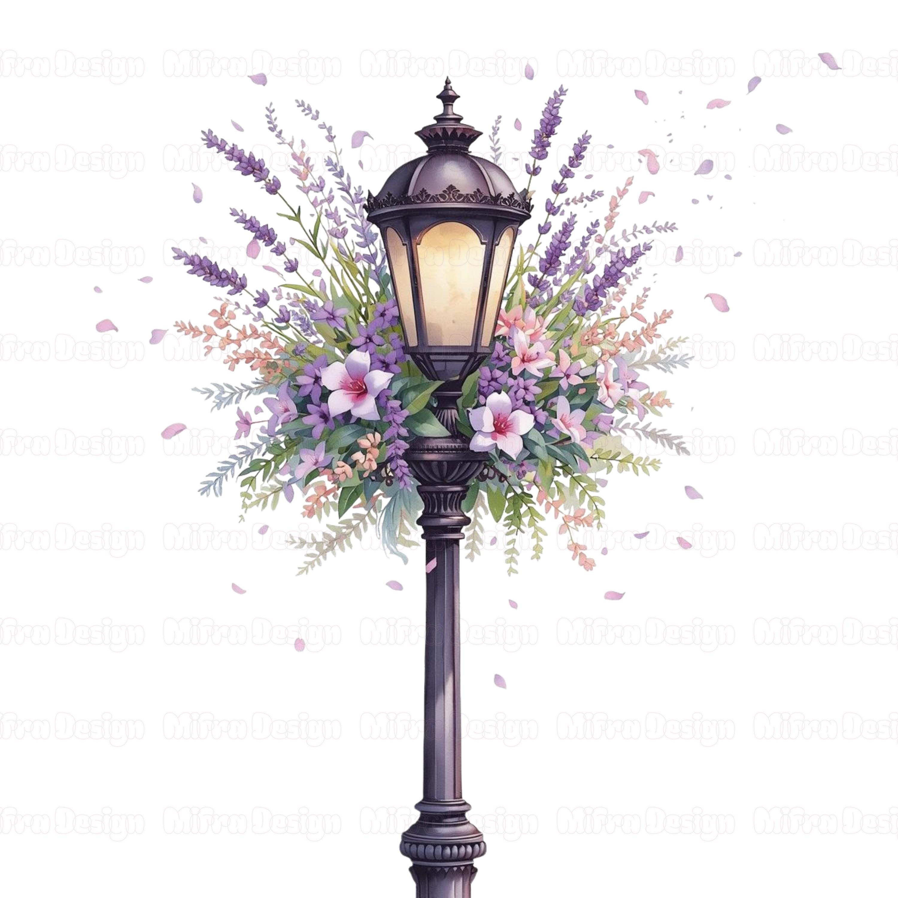 17 Farolas florales PNG Conjunto de imágenes prediseñadas de farolas vintage Farola rústica Decoración de luz PNG Farola antigua Acuarela Decoración d