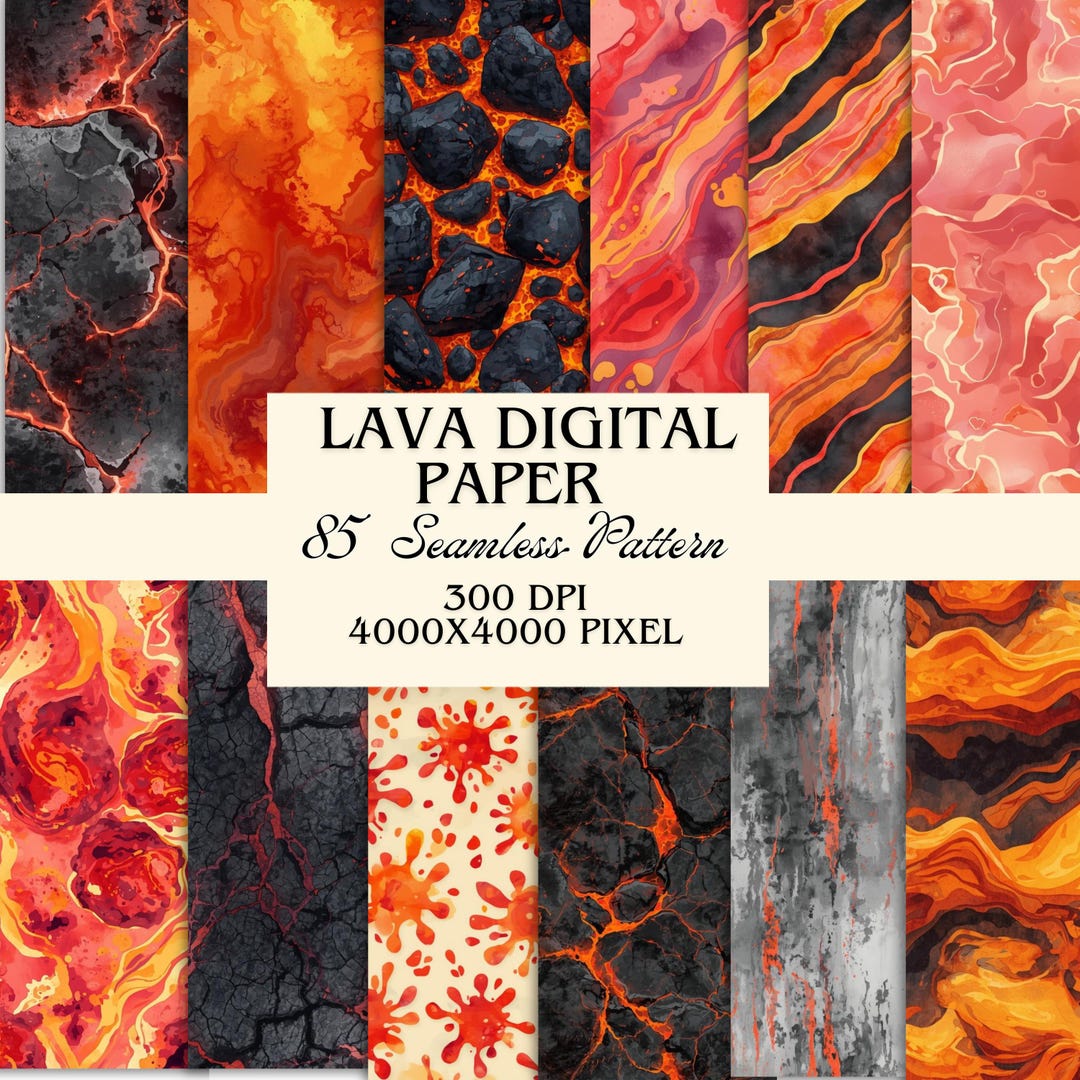 Lava Clipart Seamless Pattern Bundle Lava Rock Textures Digital Papers ...