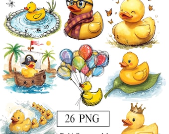 Paquete de patitos de goma PNG para bebés, imágenes prediseñadas de patitos para decoración de guardería, ilustraciones y gráficos PNG para baby shower, diseño de sublimación de patos divertidos PNG