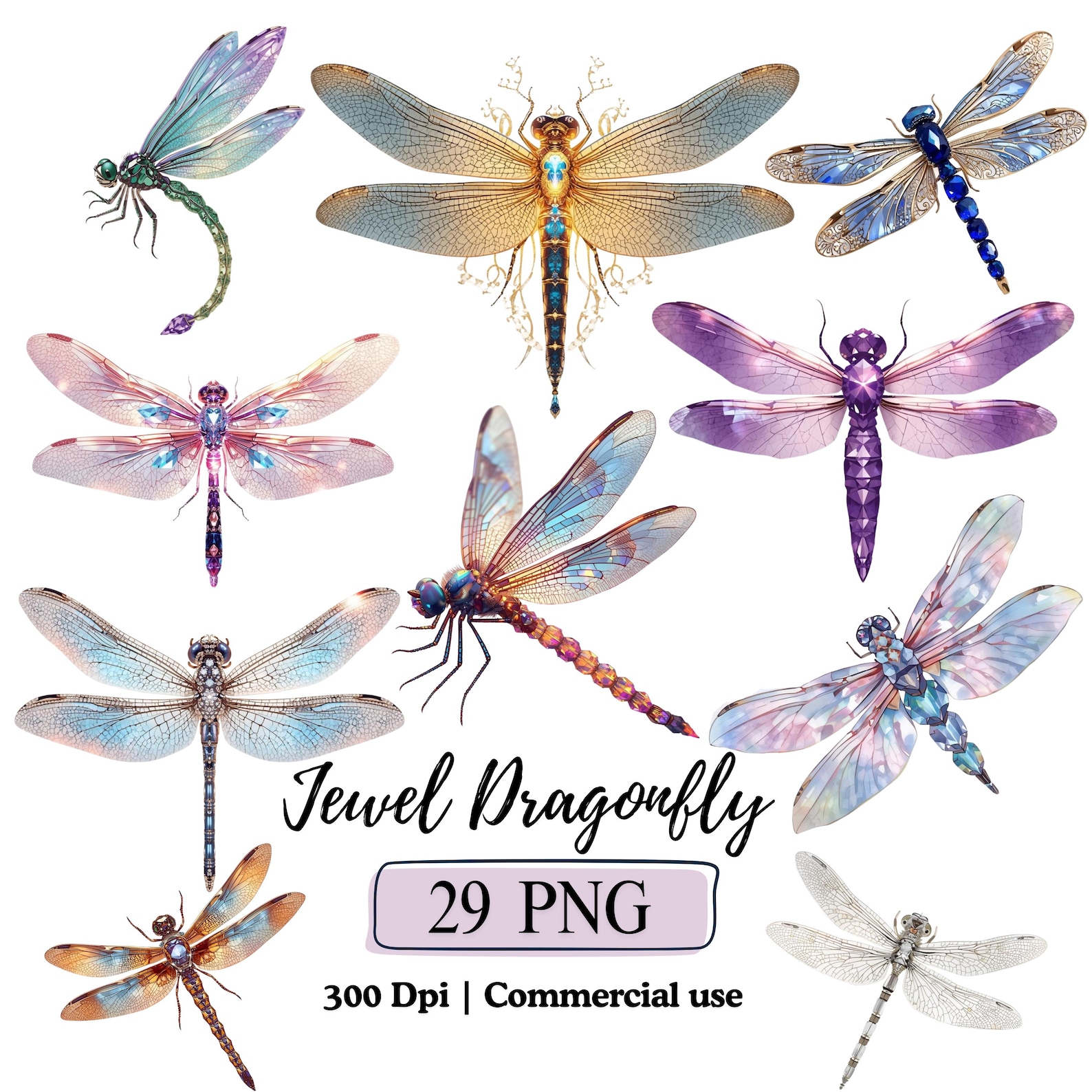 Pastel Dragonflies PNG Bundle Vintage Dragonfly Clipart Set, Watercolor ...