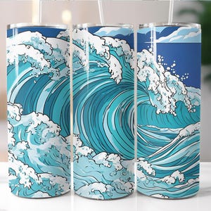 Ocean Waves Tumbler Wrap PNG: 20oz Skinny Tumbler Sublimation Design (Digital Download