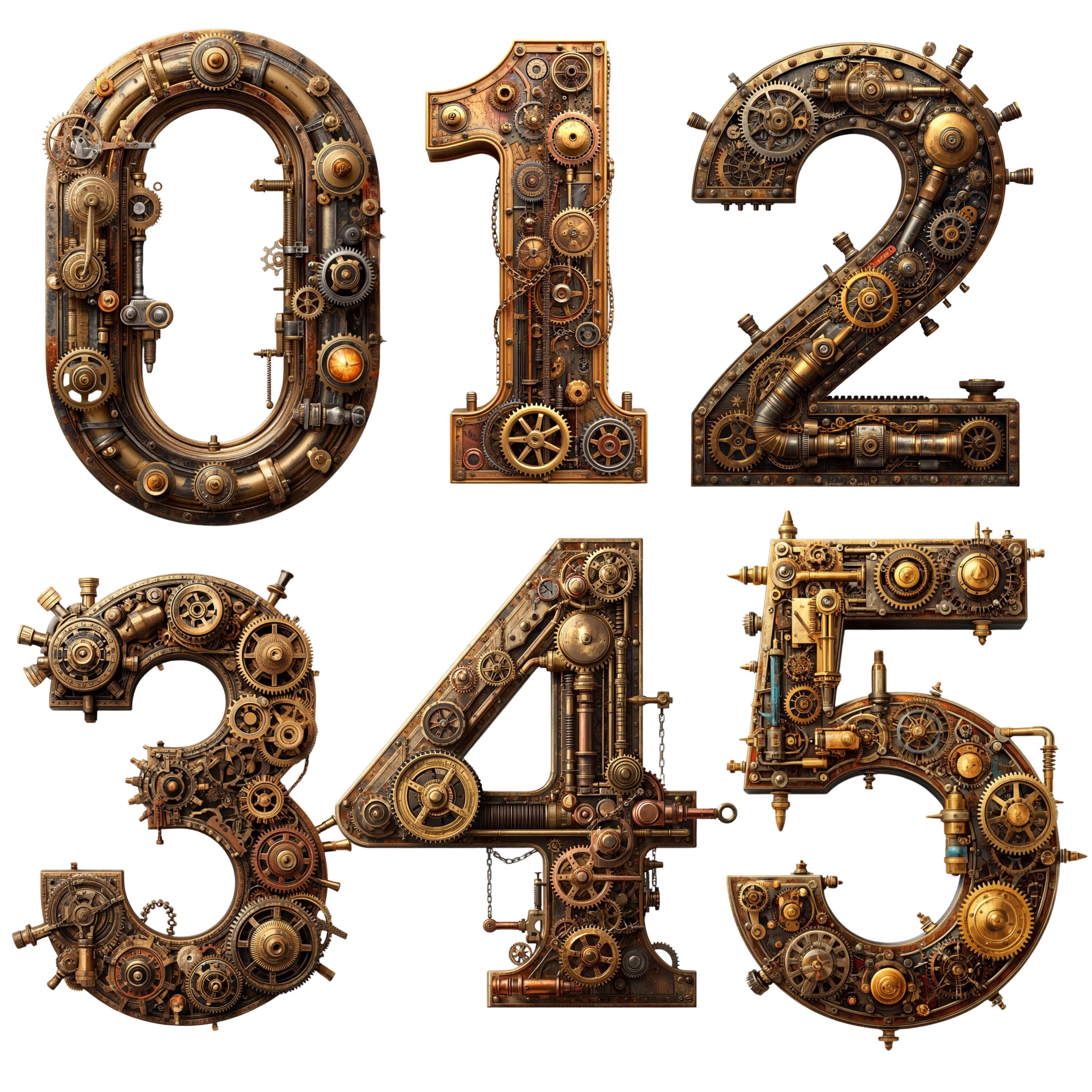 Steampunk Alpabets & Numbers PNG Bundle Industrial Clipart Retro ...