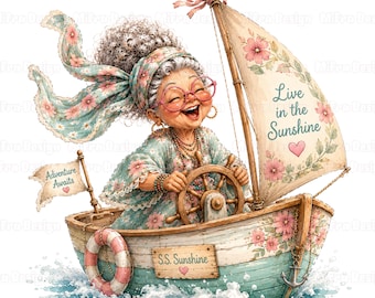 30 Funny Beach Grandma Clipart Tropical Beach Vacation Women Png Watercolor Summer Granny PNG Grandma Gift Tropical Summer Senior Lady Ocean