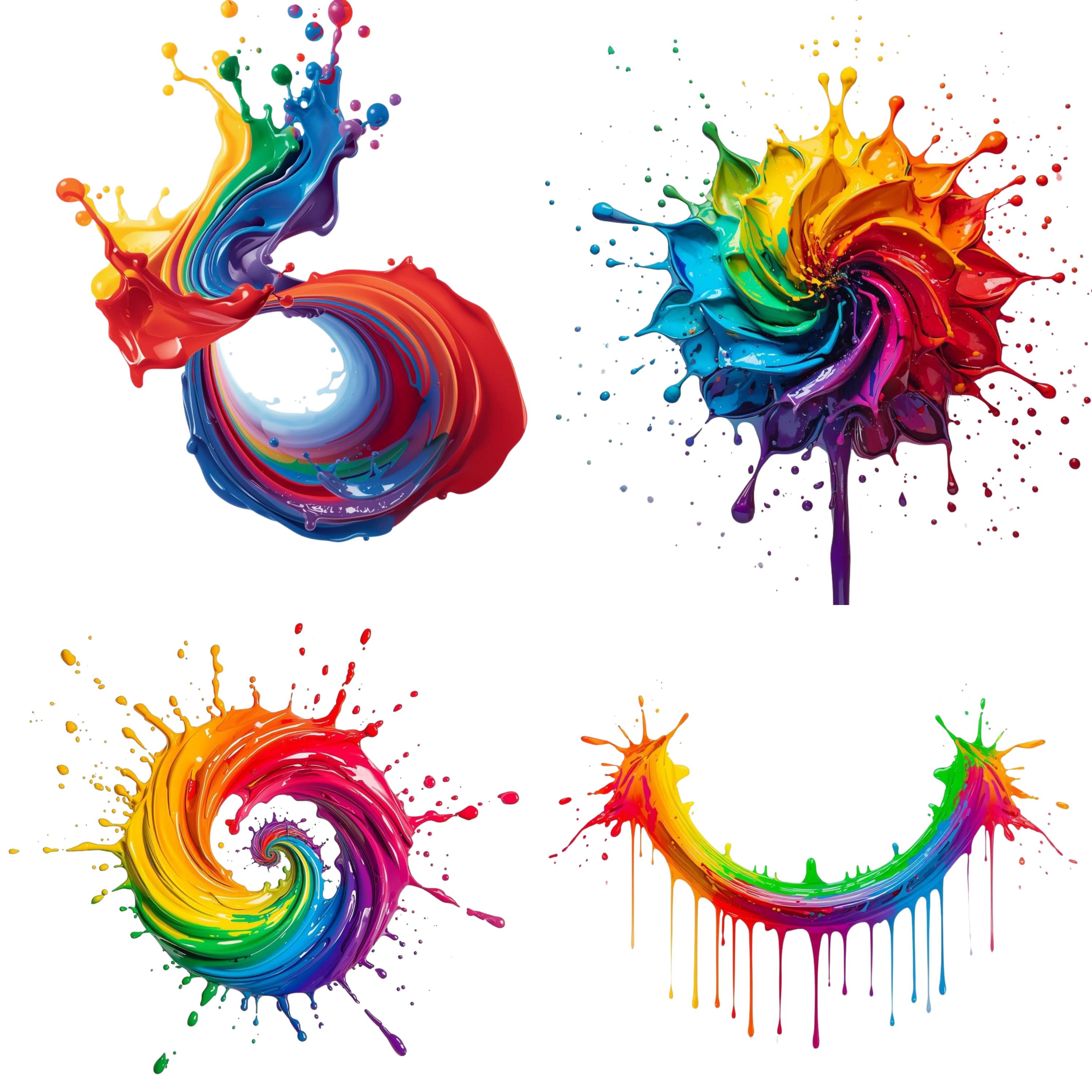 Rainbow Paint Splashes Png Color Splash Clipart Bundle, Watercolor ...