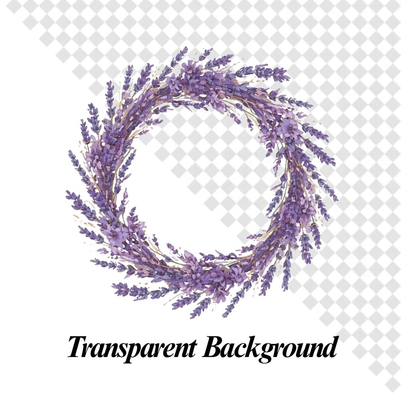 Lavender PNG Floral Wreath Clipart Bundle, Watercolor Lavender Wreath ...