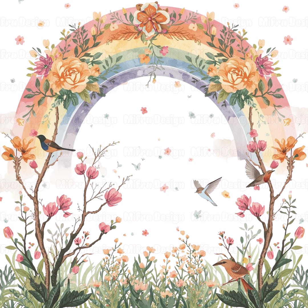 Floral Rainbow Clipart Colorful Boho Rainbow Png Pastel Nursery Decor ...
