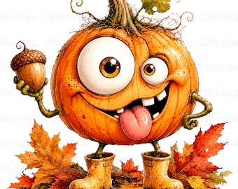 24 Funny Pumpkin Clipart Cute Fall Pumpkin Png Art Whimsical Autumn Cartoon Character Pumpkin Farm Harvest Tones Floral Fall Pumpkin Faces