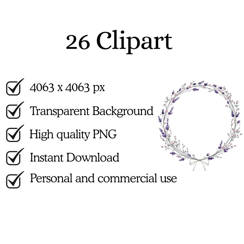 Lavender PNG Floral Wreath Clipart Bundle, Watercolor Lavender Wreath ...