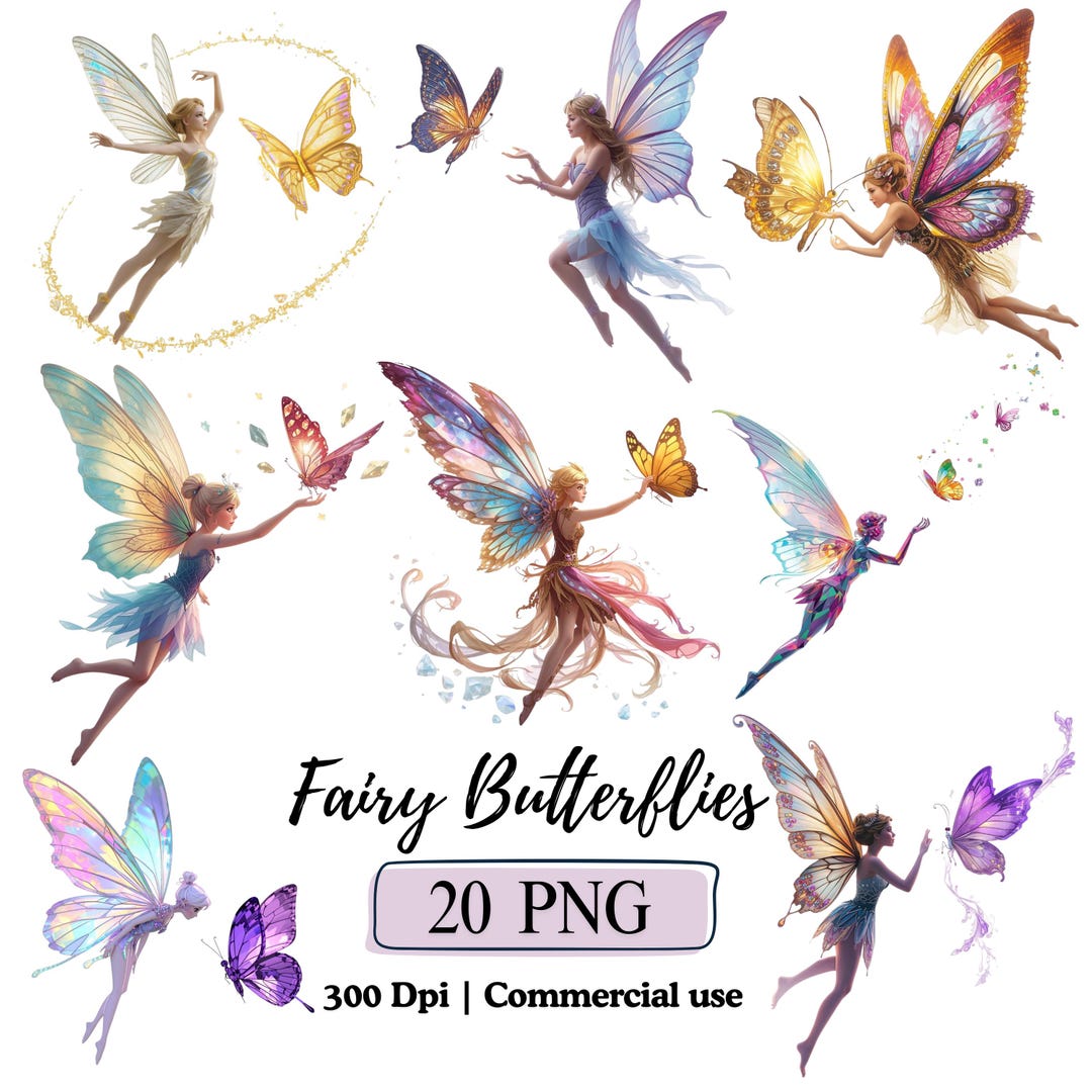 Fairy Butterflies Png Fantasy Butterfly Fairy Clipart Bundle Enchanting ...