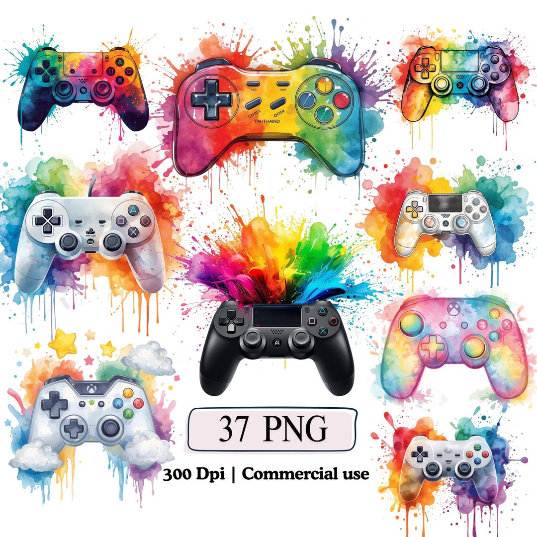 Game Controller Clipart Rainbow Gaming PNG Bundle, Gamer Graphics ...