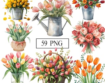 Pacote de imagens PNG de tulipas, buquê floral de tulipas, flores para casamento na primavera de abril, estilo boho, pacote de imagens PNG de tulipas abstratas, tulipas em aquarela PNG