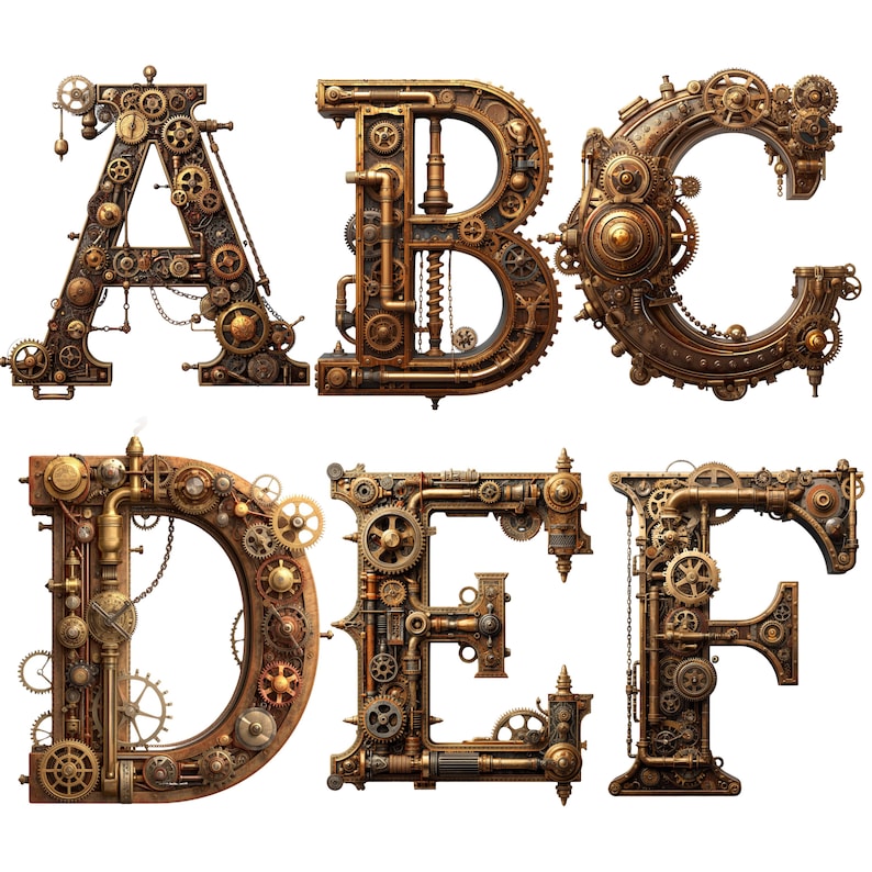 Steampunk Alpabets & Numbers PNG Bundle Industrial Clipart Retro ...