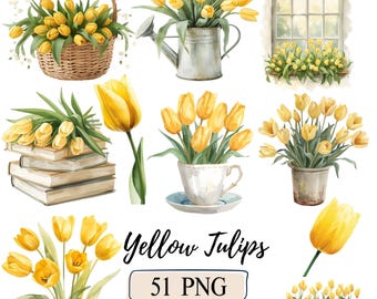 Imágenes prediseñadas abstractas de tulipanes amarillos, ramo floral de tulipanes PNG, ventana de flores de primavera PNG, borde de tulipanes en acuarela, puerta de jardín con camión floral