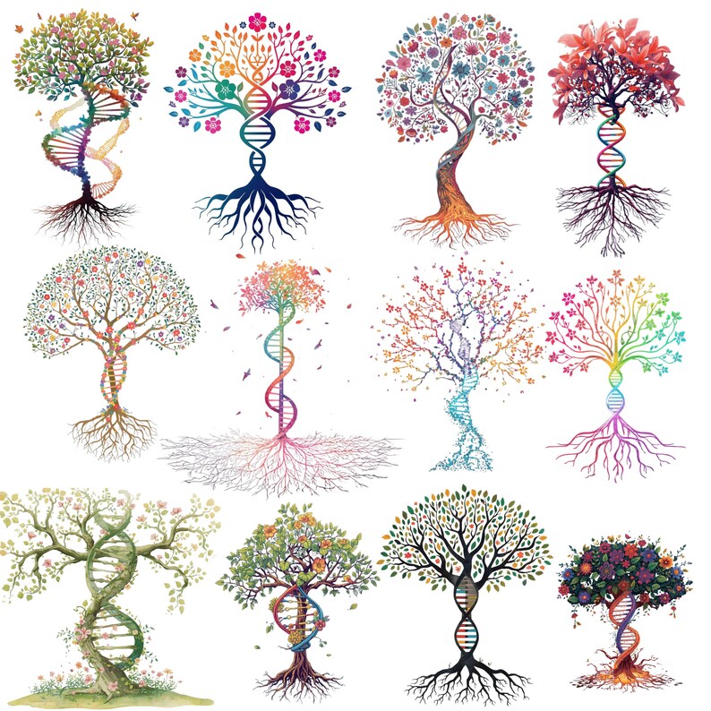 Floral DNA Tree Clipart Genes PNG Bundle Science Graphic Molecule ...