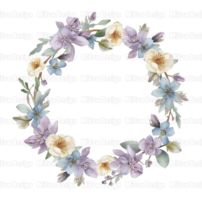 Lavender PNG Floral Wreath Clipart Bundle, Watercolor Lavender Wreath ...